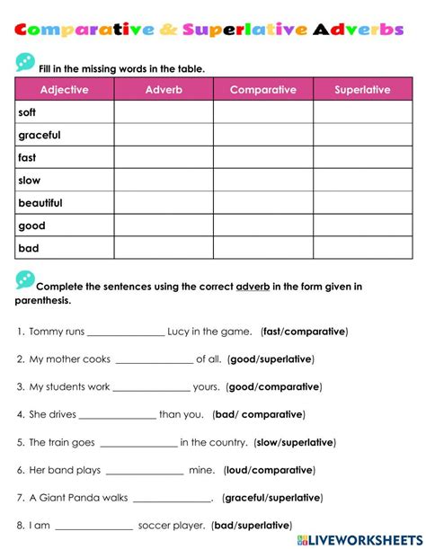 Actividad Interactiva De Comparative And Superlative Adverbs