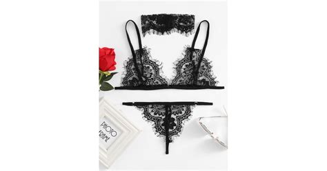 Shein Eyelash Lace Lingerie Set With Choker Naughty Lingerie