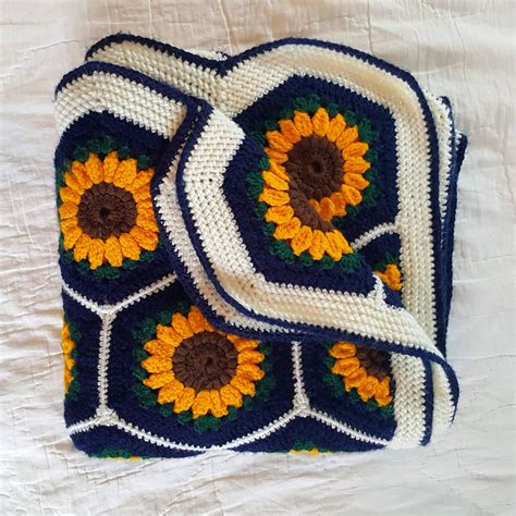 Sunflower Honeycomb Afghan Throw Blanket Pdf Crochet Pattern Etsy