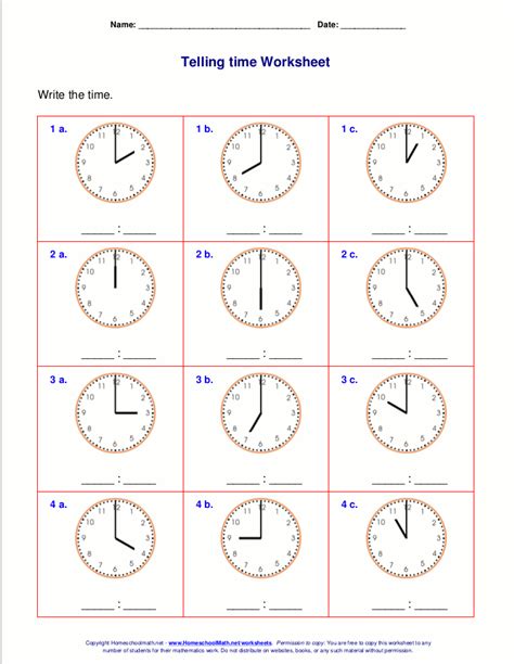 Telling Time Worksheets For 2nd Grade