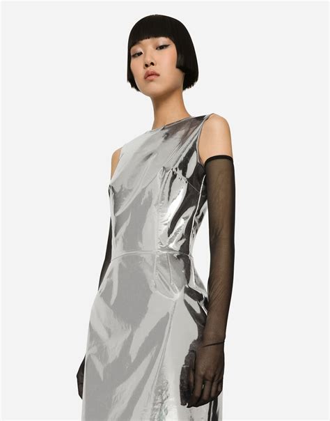 Kim Dolceandgabbana Foiled Jersey Calf Length Dress In Silver For Women