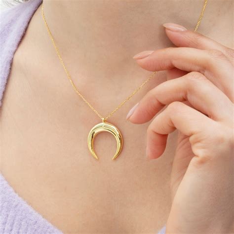 Upside Down Moon Crescent Moon Necklace Tusk Moon Necklace Etsy