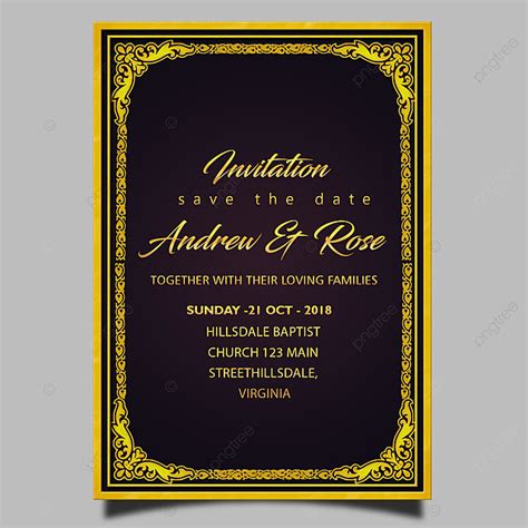 Gold Floral Border Wedding Invitation Card Template Psd Template Download on Pngtree