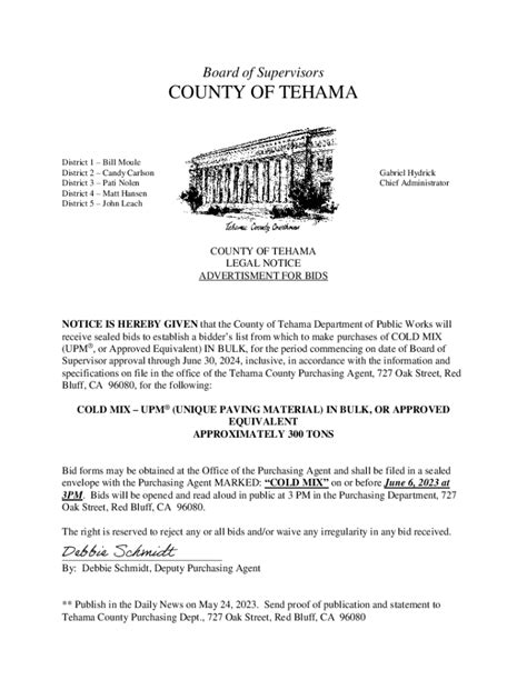 Fillable Online Board Of Supervisors Staging Tehama County Fax Email