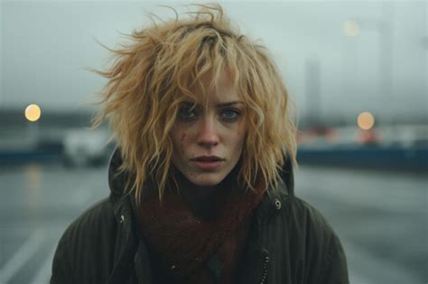 Premium AI Image A Woman With Blonde Hair Standing In A Parking Lot