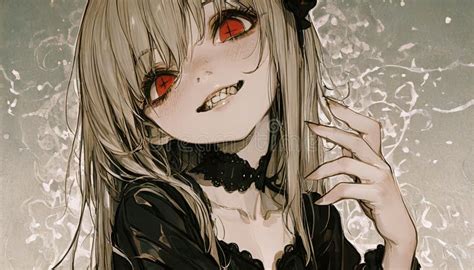 Sweet Yet Scary Blonde Anime Girl With Red Eyes Stock Illustration