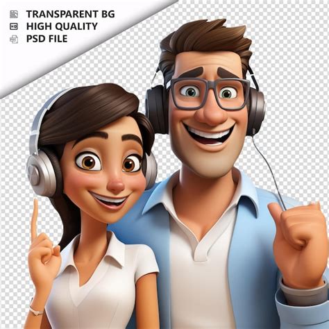 Pareja Latina Escuchando Estilo De Dibujos Animados En 3d Fondo Blanco Archivo PSD Premium