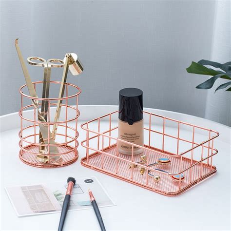 Nordic Rose Gold Metal Wire Storage Basket Office Desktop Table ...