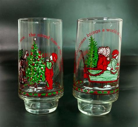 Holly Hobbie 1977 Coca Cola Limited Christmas Glasses Set 2 American