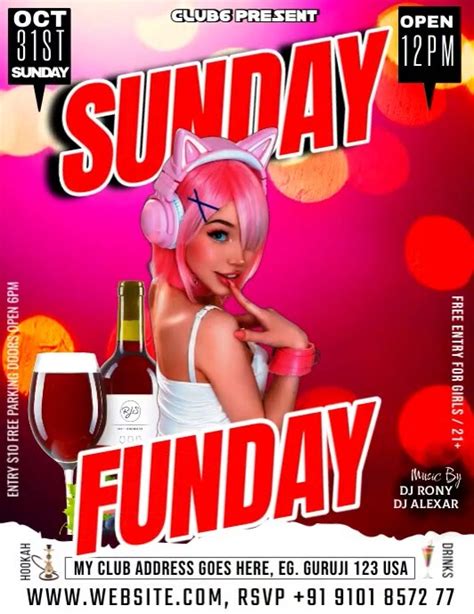 Red Maximalist Sunday Funday Night Party Flye Template Postermywall