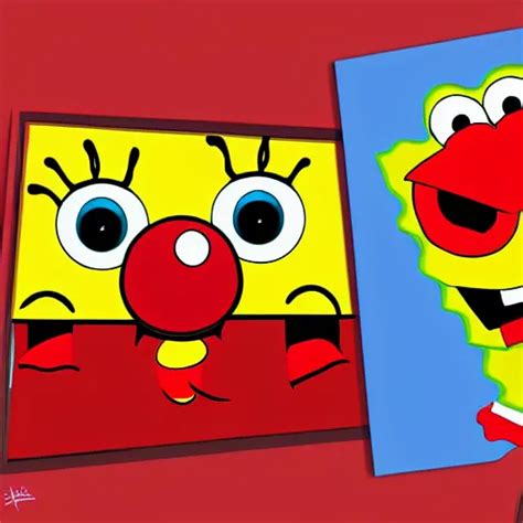 Half Elmo Half Spongebob Digital Art Stable Diffusion Openart