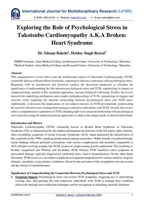 Pdf Exploring The Role Of Psychological Stress In Takotsubo