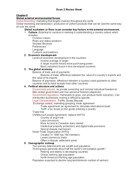 Exam Review Sheet Marketing Exam Review Sheet Chapter Global