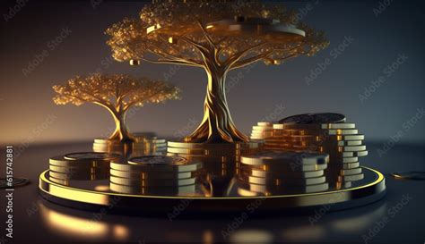 picture   stack  coins   table   tree growing
