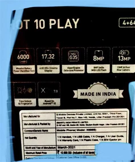 Infinix Hot 10 Play Indian Retail Box Live Images Tipped Key Specifications And Price Naxon Tech