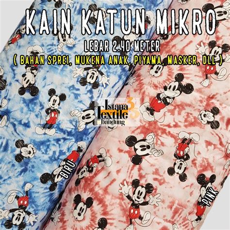 Jual 1 2 Meter Bahan Kain Katun Mikro Micro Motif Tiedye Mickey