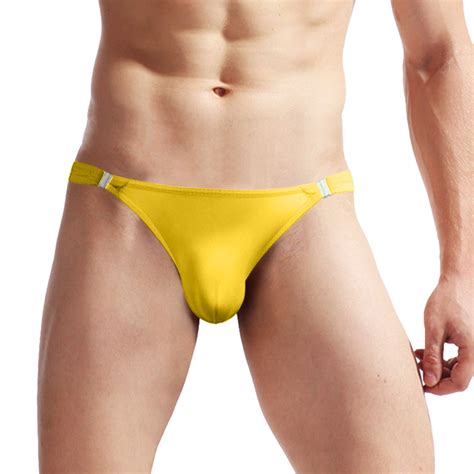 GHSOHS Mens Underwear Low Rise String Bikini Translucent Ice Silk Buckle T Pants Thongs Soft