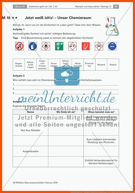 Verhalten Im Chemieraum Arbeitsblatt Chemie Arbeitsbl Tter