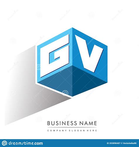 Logotipo Gv De Letra En Forma Hexágono Y Logotipo De Cubo De Fondo Azul