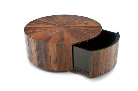 Round Rustic Chic Coffee Table With Drawer