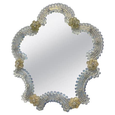 Pair Of Murano Glass Vanity Mirror Flowers Circa 1950s Italy Venetian Venice For Sale At