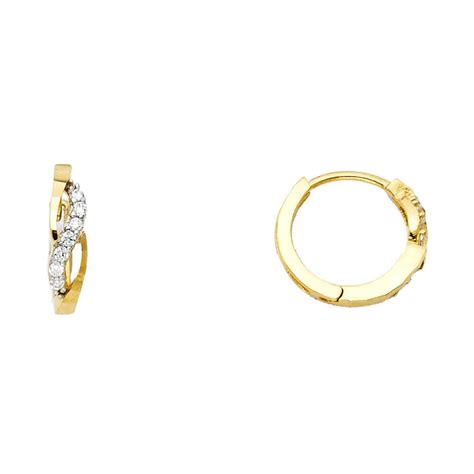 Ioka 14k Yellow Gold Cz Stone Huggies Hinged Earringsrings Ebay