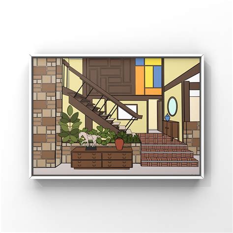 The Brady Bunch Staircase Art Brady Bunch Illustration - Etsy