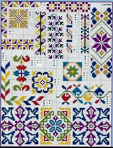 A Cross Stitch Pattern With Different Designs On It