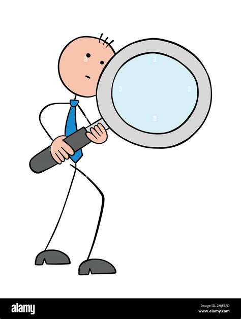 Stickman Businessman Holding Magnifying Glass And Examining Hand Drawn