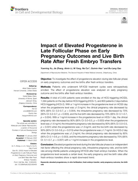 Pdf Impact Of Elevated Progesterone In Late Follicular Phase On Early