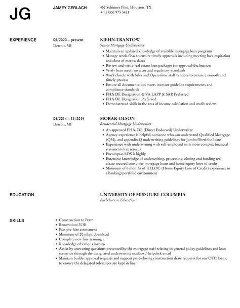 Mortgage Underwriter Resume Samples Velvet Jobs