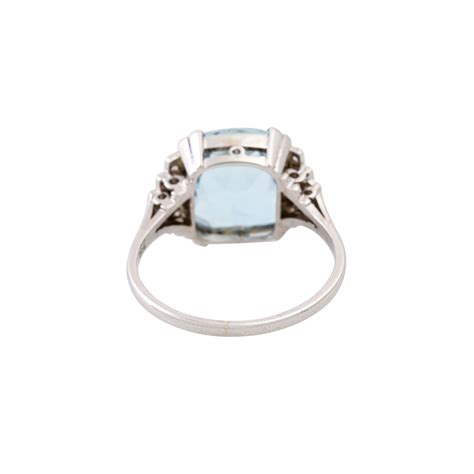 Art D Co Ring Mit Aquamarin Flankiert Von Diamantrosen Lot Detail