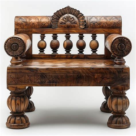 Premium Photo A Wooden Bench With A Carved Design On The Back