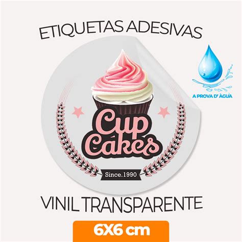 ETIQUETAS ADESIVAS L ADESIVOS PERSONALIZADOS 6x6cm VINIL TRANSPARENTE A