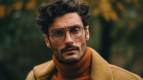 Premium Ai Image A Man Wearing A Brown Turtleneck Sweater And Glasses