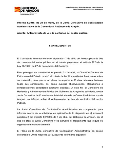 INFORME 8 2015 ANTEPROYECTO LEY CONTRATOS