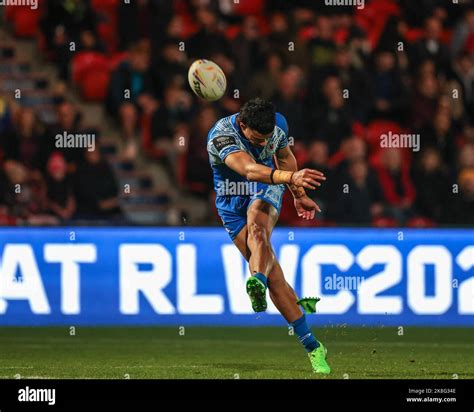 Stephen Crichton of Samoa converts for a goal during the Rugby League ...