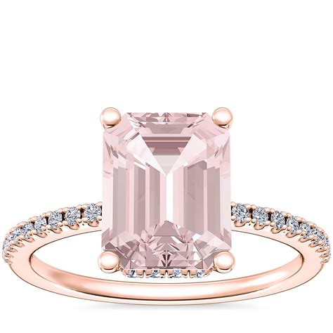 Petite Micropavé Hidden Halo Engagement Ring With Emerald Cut Morganite