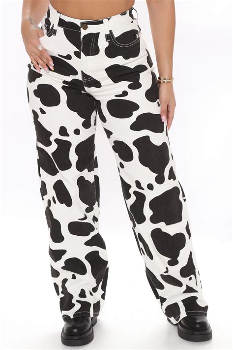 Mooving And Grooving Cow Print Wide Leg Jeans Black Combo Fashion Nova Jeans Fashion Nova