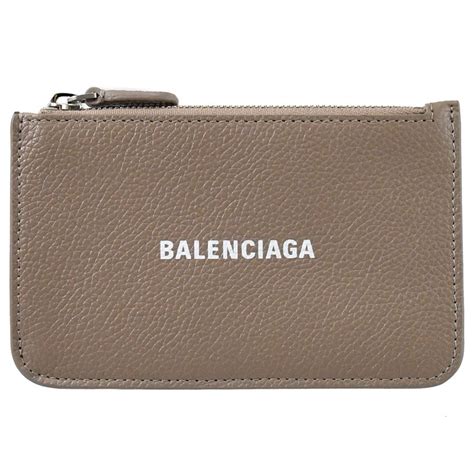 Balenciaga 巴黎世家 經典印字logo荔枝牛皮零錢卡包灰褐 Pchome 24h購物