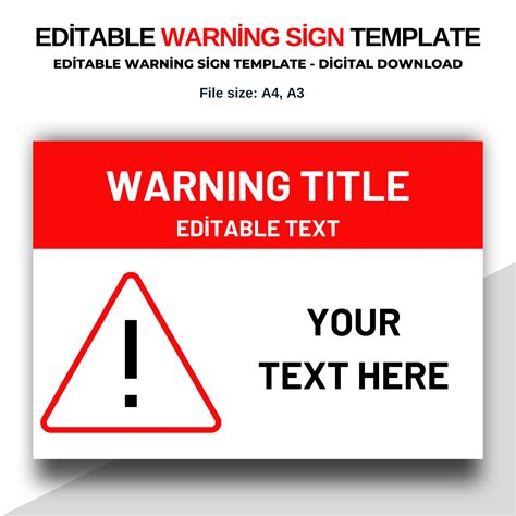 Editable Warning Sign Template Customizable Safety Alert Sign - Etsy