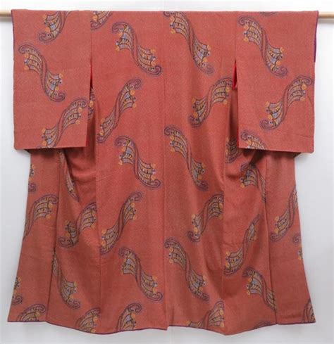 T Z Vintage Japanese Kimono Silk Komon Dark Coral Kyoutokiyou