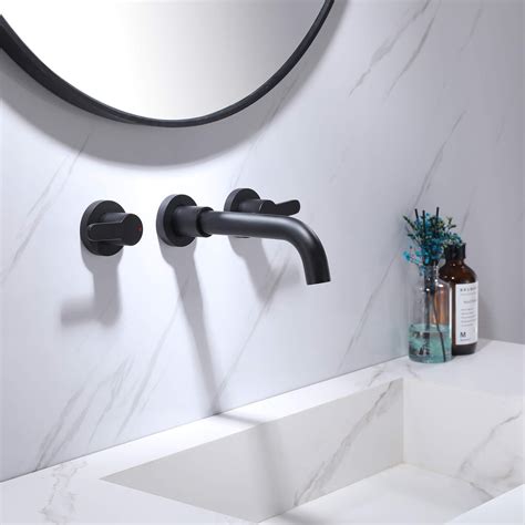 Wall Mount Bathroom Sink Faucet Rough-in Valve Included Matte Black RB ...