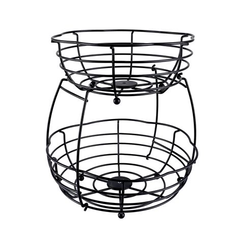 Izlif Fruit Basket 2 Tier Metal Bread Basket Storage Display Stand For Kitchen With Screws Free