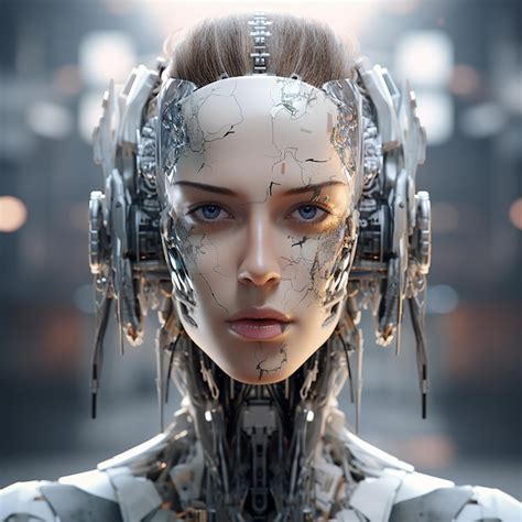 Premium Photo Face Of Female Robot Artificial Intelligence Concept