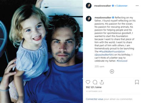 Photo Paul Walker Sa Fille Meadow Lui Rend Un Tendre Hommage Avec Un