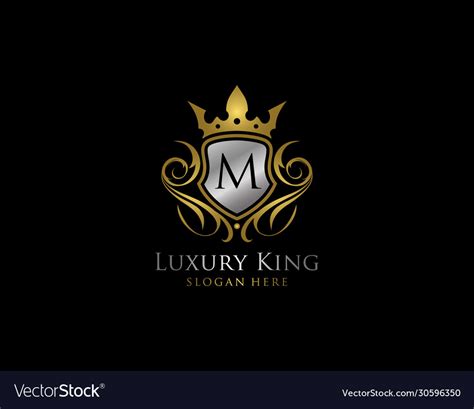 Luxury Shield M Letter Gold Logo Golden Classic Vector Image