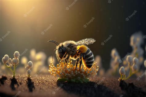 Premium Photo A Close Up Of A Bee As It Collects Nectar From A Flower