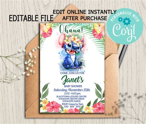 Lilo And Stitch Baby Shower Invitation Editable Lilo And Etsy