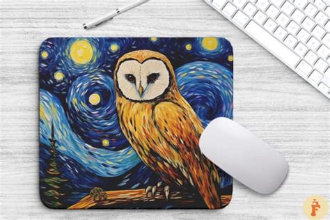 Starry Night Owl Mouse Pad Design Graphic By Foxmia Creative Fabrica